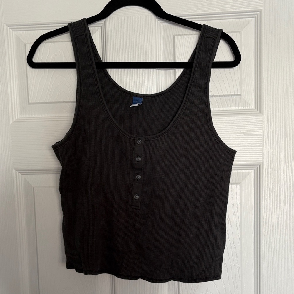 Black Sleeveless Button-Down Top